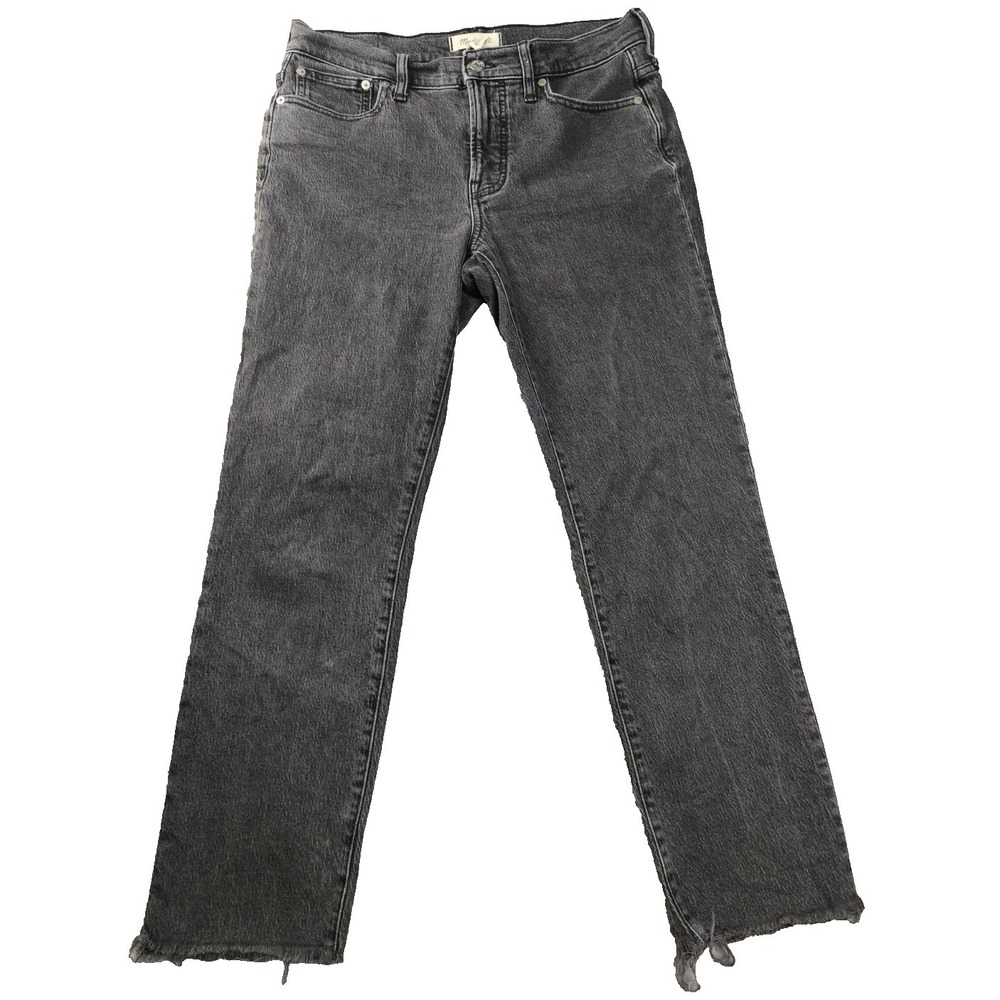 Madewell The Perfect Vintage Jean Black Straight Leg Raw Hem Size 28